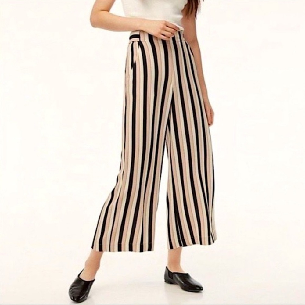 Aritzia Wilfred Faun Striped Wide Leg Pants In OAK IRISH HILLS Size XS 67120
